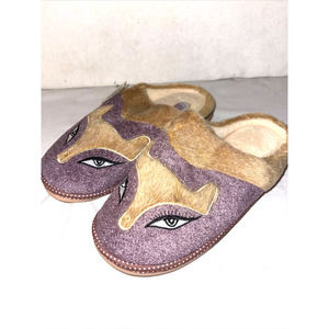 Size 38 / 39 Fox Purple & Brown Fox Slippers Open Back Non Skid Soles Women's
